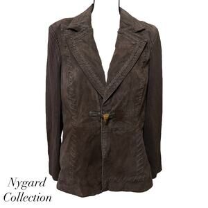 Nygard Collection Brown Boho Horn Closure Western Sweater Leather Jacket Size L